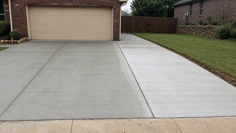 Finished DFW concrete driveway extension beside a residential lawn
